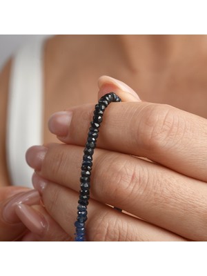 Nox Jewelry 14K Altın Kaplama Doğal Safir Fasetli Kesim Renk Geçişli Gümüş Bileklik - BGS00112