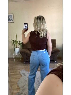 Tuba Toptaş Çizgili Krep Yelek