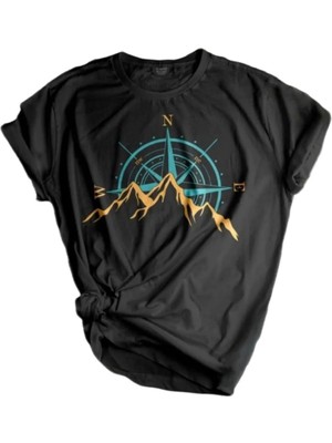 Genius Store  Unisex Baskılı Tişört Outdoor Normal Kalıp Tshirt  (New Pusula)
