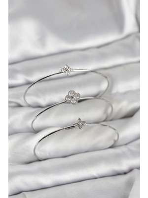 Lims Store Zirkon Taşlı Gümüş Renk Yonca Tasarım 3&AMP;#39LÜ Kadın Bileklik Kombini