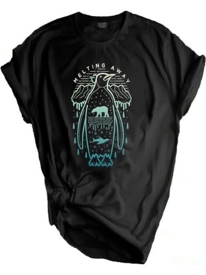 Genius Store  Unisex Baskılı Tişört Outdoor Normal Kalıp Tshirt  (Penguen)