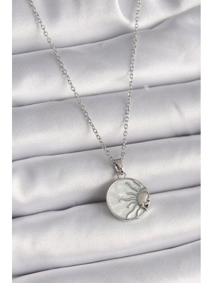 Lims Store 316L Çelik Gümüş Renk Zincir Beyaz Sedefli Gün Batımı Model Kadın Kolye