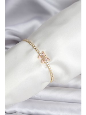 Lims Store Kelebek Model Zirkon Taşlı Gold Renk Pirinç Su Yolu Kadın Bileklik