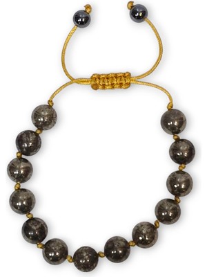 Pozitif Doğal Taş 9 mm Pirit Taşı Bileklik Makrome Ayarlı 413-4