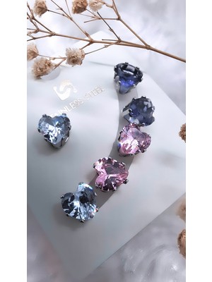 PremiumPort Şık Üç Renk Tektaş Çelik Küpe, Modern ve Zarif Takı Seçeneği