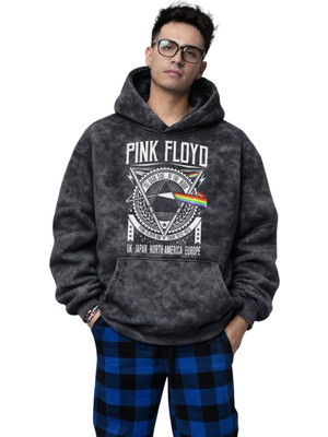 Fuddy Moda Unisex Pink Floyd Baskılı Kapüşonlu Yıkamalı Sweatshirt, Oversize Rock Band Baskılı Vintage Hoodie