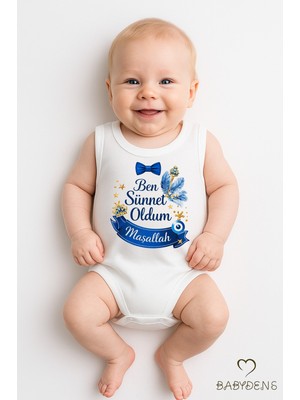Babyden's Sünnet Kıyafeti Erkek Bebek Body %100 Pamuk – Ben Sünnet Oldum Maşallah Baskılı Zıbın –kolsuz Body