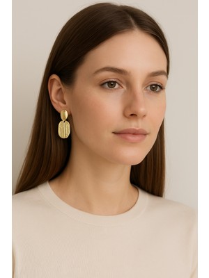 PremiumPort Şık Paslanmaz Çelik Çizgili Küpe, Modern ve Zarif Takı Parçası