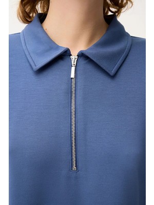 Love My Body Yakalı Fermuar Detaylı Tshirt Lacivert 175L9925000