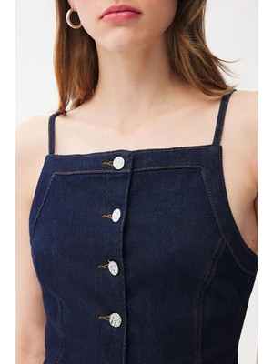 adL Askılı Düğmeli Düğmeli Denim Bluz Lacivert 11546546000