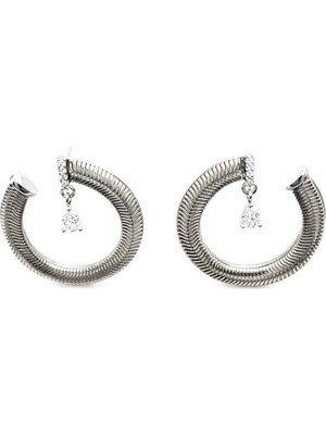 PremiumPort Parlak Spiral Damla Taşlı Halka Silver Küpe, Şık ve Modern Tasarım