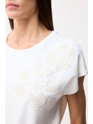 Love My Body Boncuk Nakışlı Örme Tshirt Kemik 175L9970000