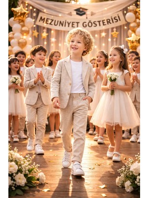 Umbaby Erkek Çocuk Keten 3’lü Takım Dügün &bayramlık Şık Kombin