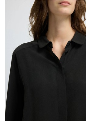 Adl Bebe Yaka Ipek Gömlek Siyah 13044961000