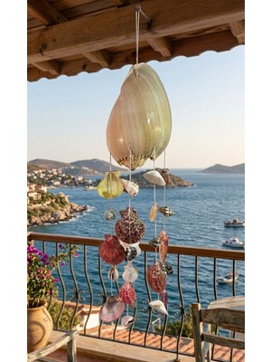 Fi Hediyelik Bohem El Yapımı Deniz Kabuğu Rüzgar Çanı Dekoratif Askılı Bahçe ve Balkon Süsü