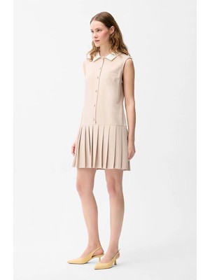 Love My Body Erkek Yaka Mini Elbise Bej 124L9882000