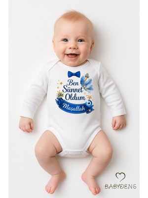 Babyden's Sünnet Kıyafeti Erkek Bebek Body %100 Pamuk – Ben Sünnet Oldum Maşallah Baskılı Zıbın – Uzun Kol Body