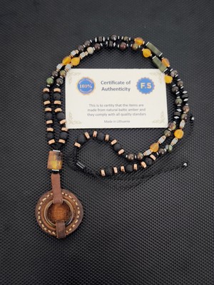 Tahrastone Deri Içine Gömme Akik -Yeşim Taşı-Damla Kehribar-Renkli Akik-Lav Taşı Doğaltaş Bohem Kolye Takı Aksesuar Erkek Kolye