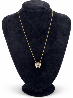 Pangu Nazar Figürlü Renkli Zirkon Taş Detaylı Altın Renk Çelik Kolye