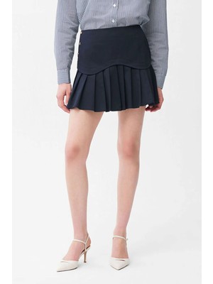 Adl Volanlı Mini Etek Lacivert 12746429000