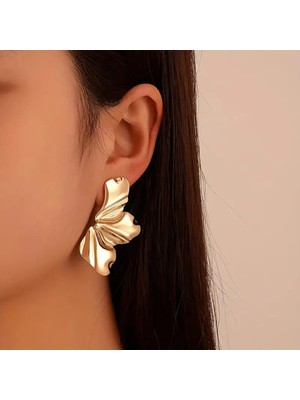 PremiumPort Parlak Çelik Büyük Yaprak Tasarımlı Zarif Küpe