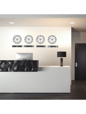 Nemere Profesyonel 4’lü Beyaz Metal Tabelalı Dünya Duvar Saati