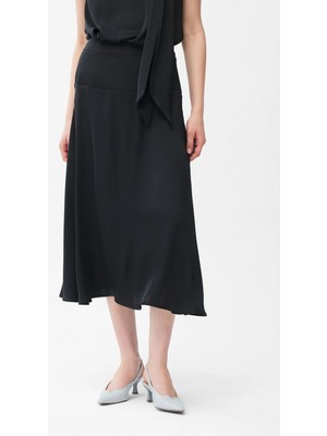 adL Saten Kloş Etek Siyah 12746504000