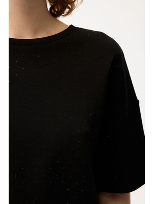 Love My Body Taş Detaylı Tshirt Siyah 175L9934000