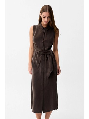 adL Bağlama Detaylı Midi Elbise Kahve 12445008001