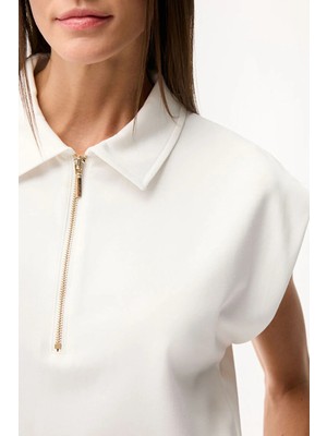 Love My Body Yakalı Fermuar Detaylı Tshirt Kemik 175L9925000