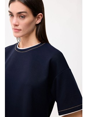 Love My Body Zincir Nakışlı Bluz Lacivert 115L9961000