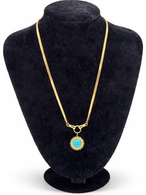 Pangu Turkuaz Taş Detaylı Altın Renk Çelik Kolye