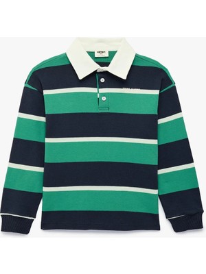 Koton Kadın Pamuklu Uzun Kollu Oversize Çizgili Polo Yaka Sweatshirt 6SKB10289TK