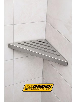 Onurhan Paslanmaz Çelik Banyo Köşe Rafı Gizli Askılı Yapışkanlı Vidalı Montaj