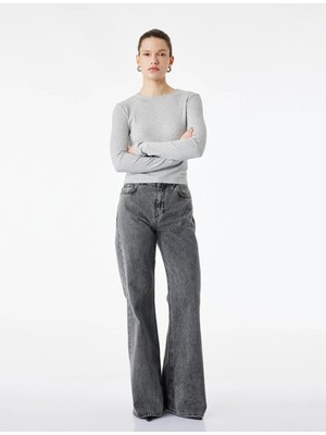 Koton Kadın Slim Fit Uzun Kollu Bisiklet Yaka Basic Tişört 6SAK50342EK