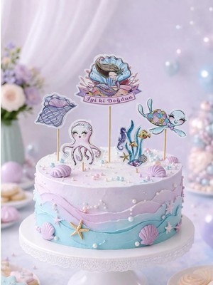 Parti Adresi Deniz Kızı Temalı Kürdan Figürlü Cupcake Kürdanı Pasta Süsü 5'li