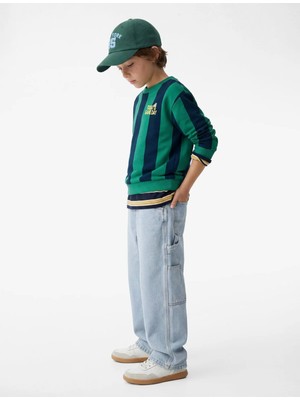 Koton Erkek Çocuk Uzun Kollu Bisiklet Yaka Arkası Baskılı Çizgili Sweatshirt 6SKB10307TK