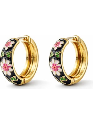 PremiumPort Renkli Çiçek Tasarımlı Kadın Çelik Küpe, Şık ve Dayanıklı Takı