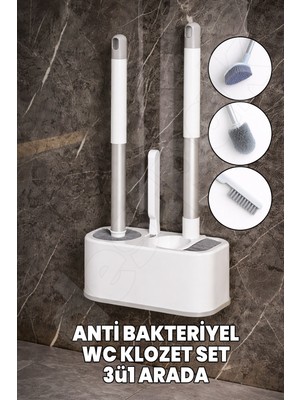 Destpak Antibakteriyel 3'ü1 Arada WC Klozet Fırça Seti Ekstra Sağlam Alüminyum Sap ile Hijyenik Temizlik