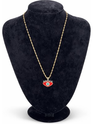 Pangu Nazar Boncuk Detaylı Mineli Renkli Zirkon Taşlı Altın Renk Çelik Kolye