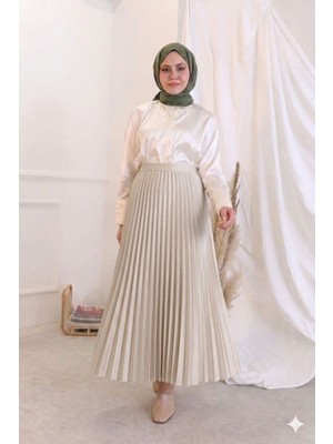 RFK Butik Kadın Piliseli Tesettür Etek - Taş