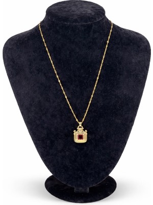 Pangu Kırmızı Zirkon Taş Detaylı Altın Renk Çelik Kolye