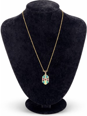 Pangu Geometrik Formlu Mineli Zirkon Taş Detaylı Altın Renk Çelik Kolye