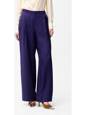 adL Pileli Rayon Bol Paça Pantolon Mor 15345243003
