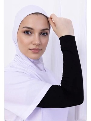 Alivascarf Likralı Penye Kolluk Siyah - Pratik Kadın Tesettür Düz Namaz Kolluğu 1 Çift 40CM Viskon Hijab