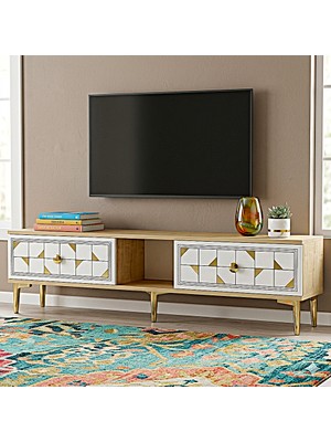 Yumedi Design TSA1504DBG - Rabbit Tv Stand , Tv Sehpası 150CM Safirmeşe-Beyaz-Gold