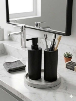 İndecor Houseware Liza Modern Sabunluk ve Diş Fırçalık - 2'li Modern Banyo Seti - Siyah