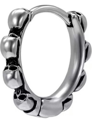 PremiumPort Gri Gotik Kuru Kafa Figürlü Unisex Çelik Halka Küpe