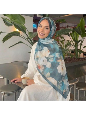 Revam Collection Retro Desen Pamuk Soft Şal Turkuaz-Beyaz