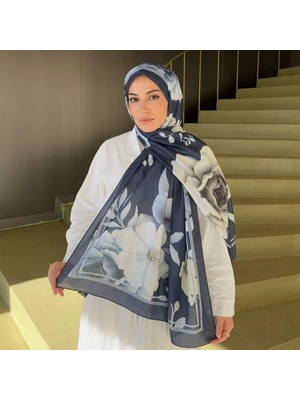 Revam Collection Desenli Pamuk Soft Şal Lacivert